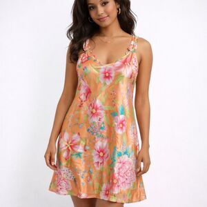 VS PINK Floral Satin Slip Dress M Y2K Coquette Soft Girl Lingerie Mini